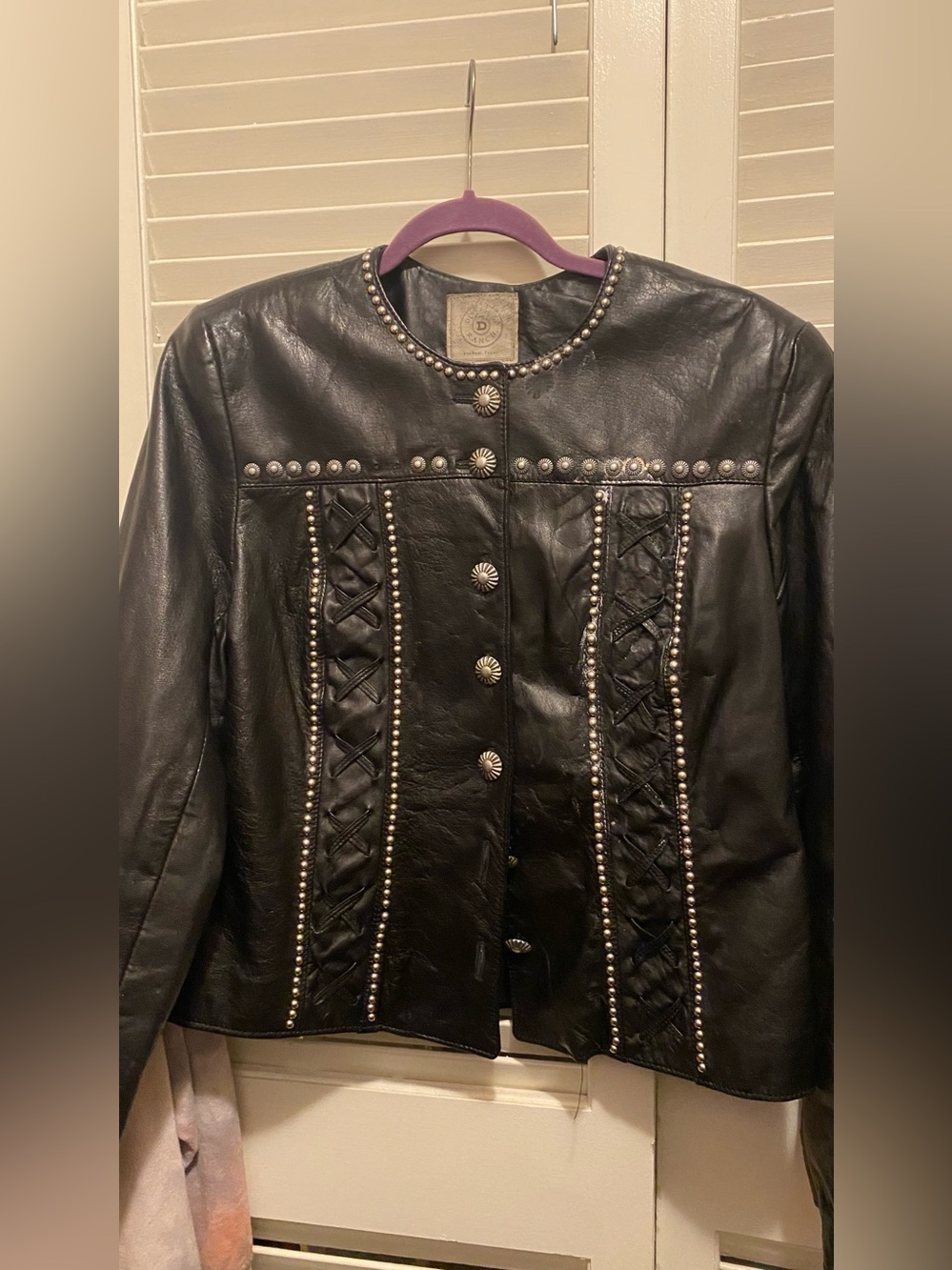 Double D Ranch Black Leather Jacket with Stud and Lacing Detail